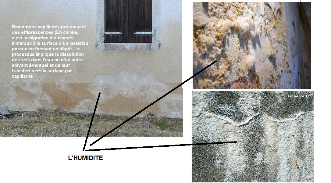 Mur d'une maison à Hasparren avec des tâches, des auréoles